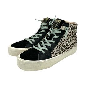 Vintage Havana Mixed-Media High Top Sneakers Size 8 Leopard Black Gold Studded